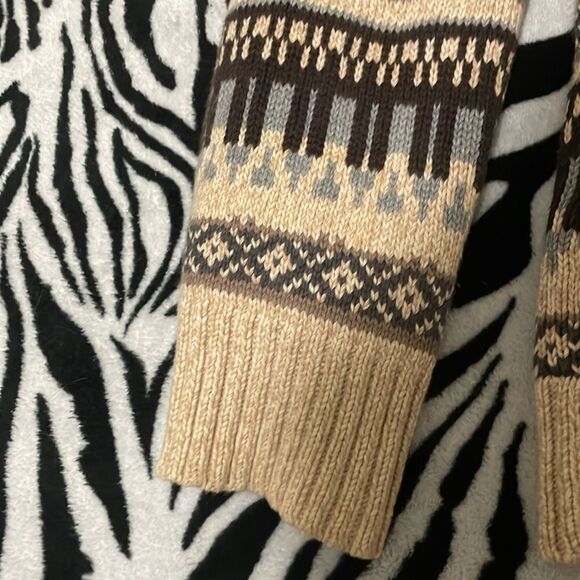 Eddie Bauer piano vintage cardigan button faire isle sweater beige size small - Picture 4 of 10